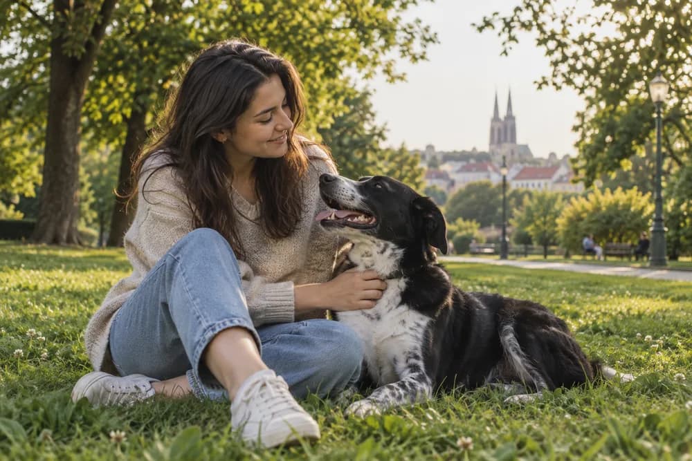 Žena provodi vrijeme sa psom u parku